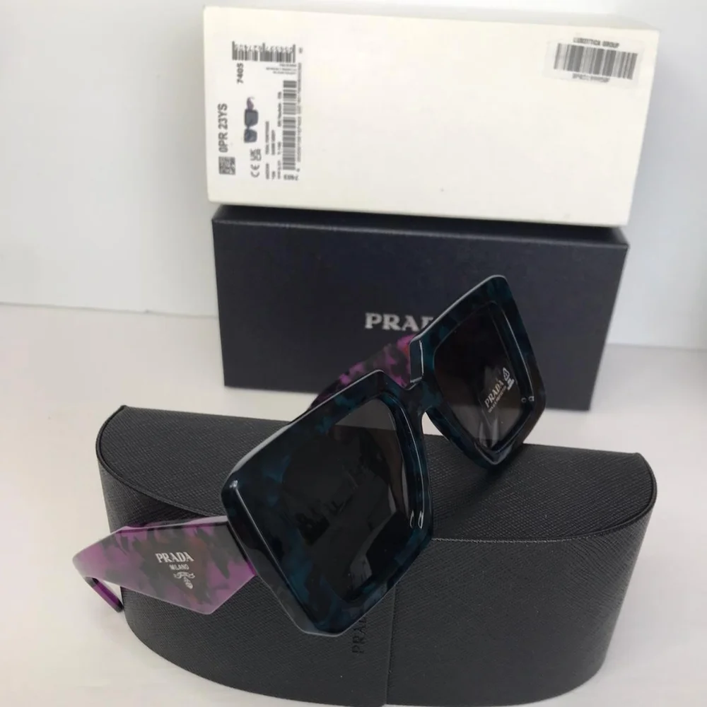 New- 💯 - Original PRADAAcetate Symbole Sunglasses SPR 23Y Slate Grey Pur